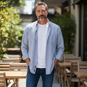 Tommy Hilfiger, Mens Shirt, Blue Check, Sz L, Classic Tommy, Button Down